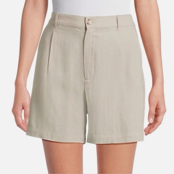 Time And Tru Plus Size Womens Beige Linen Blend Pleated 5” Shorts Size XXXL (22) - Picture 1 of 11